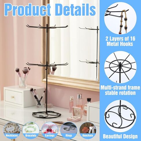 2 Pcs Jewelry Stand Organizer, 2 Tier Rotating Rack Metal Necklace Organizer Black Jewelrys Keychain Display for Vendors Jewelry Earring Bracelet Display Supplies in Saudi Arabia