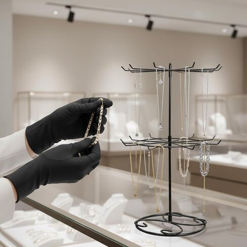 2 Pcs Jewelry Stand Organizer, 2 Tier Rotating Rack Metal Necklace Organizer Black Jewelrys Keychain Display for Vendors Jewelry Earring Bracelet Display Supplies in Saudi Arabia