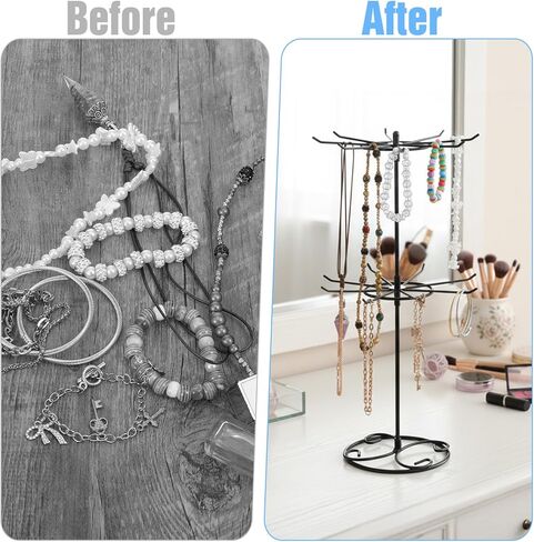 2 Pcs Jewelry Stand Organizer, 2 Tier Rotating Rack Metal Necklace Organizer Black Jewelrys Keychain Display for Vendors Jewelry Earring Bracelet Display Supplies in Saudi Arabia