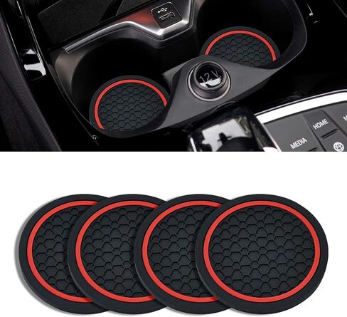 4PCS Car Cup Holder Coasters, 2.75 Inch Non-Slip Insert Cup Holder Pad, Dustproof Automotive Interior Accessories Mat, Universal for Trucks, Vehicles, RVs and More (Black/Red) in Saudi Arabia