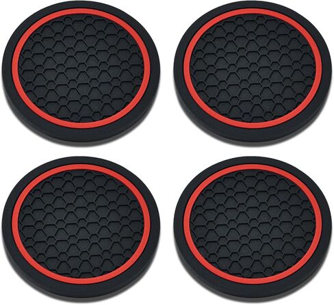 4PCS Car Cup Holder Coasters, 2.75 Inch Non-Slip Insert Cup Holder Pad, Dustproof Automotive Interior Accessories Mat, Universal for Trucks, Vehicles, RVs and More (Black/Red) in Saudi Arabia