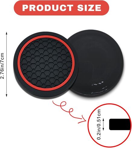 4PCS Car Cup Holder Coasters, 2.75 Inch Non-Slip Insert Cup Holder Pad, Dustproof Automotive Interior Accessories Mat, Universal for Trucks, Vehicles, RVs and More (Black/Red) in Saudi Arabia