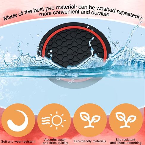 4PCS Car Cup Holder Coasters, 2.75 Inch Non-Slip Insert Cup Holder Pad, Dustproof Automotive Interior Accessories Mat, Universal for Trucks, Vehicles, RVs and More (Black/Red) in Saudi Arabia