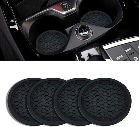 4PCS Car Cup Holder Coasters, 2.75 Inch Non-Slip Insert Cup Holder Pad, Dustproof Automotive Interior Accessories Mat, Universal for Trucks, Vehicles, RVs and More (Black/Red) in Kuwait