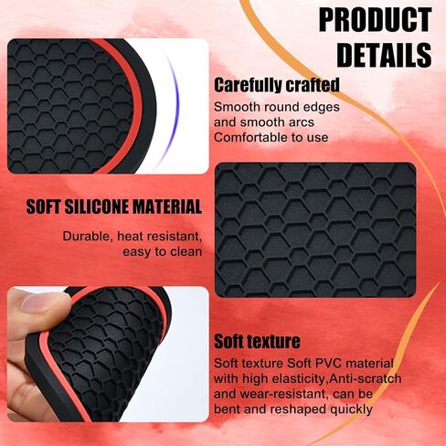 4PCS Car Cup Holder Coasters, 2.75 Inch Non-Slip Insert Cup Holder Pad, Dustproof Automotive Interior Accessories Mat, Universal for Trucks, Vehicles, RVs and More (Black/Red) in Saudi Arabia