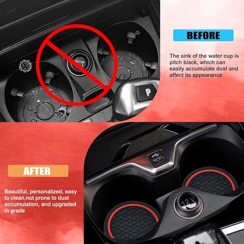 4PCS Car Cup Holder Coasters, 2.75 Inch Non-Slip Insert Cup Holder Pad, Dustproof Automotive Interior Accessories Mat, Universal for Trucks, Vehicles, RVs and More (Black/Red) in Saudi Arabia