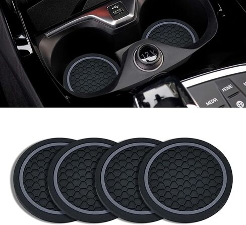 4PCS Car Cup Holder Coasters, 2.75 Inch Non-Slip Insert Cup Holder Pad, Dustproof Automotive Interior Accessories Mat, Universal for Trucks, Vehicles, RVs and More (Black/Red) in Saudi Arabia