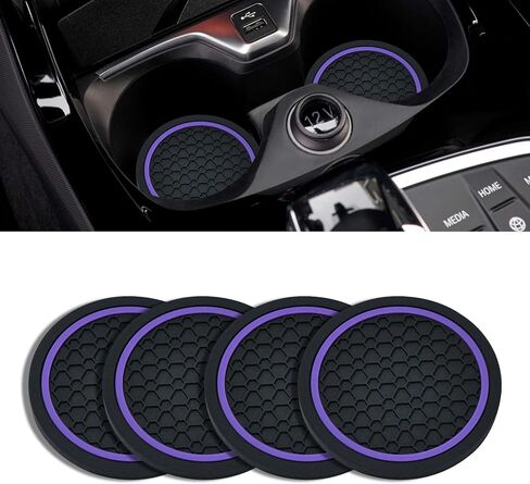 4PCS Car Cup Holder Coasters, 2.75 Inch Non-Slip Insert Cup Holder Pad, Dustproof Automotive Interior Accessories Mat, Universal for Trucks, Vehicles, RVs and More (Black/Red) in Saudi Arabia