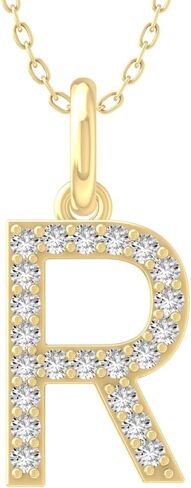 1/10 Carat Round Diamond A-Z initial Pendant Necklace | 10K, 14K Yellow or White Gold and Sterling Silver Cable Chain Necklace 18 inch | I-J Color and I2-I3 Clarity in Saudi Arabia