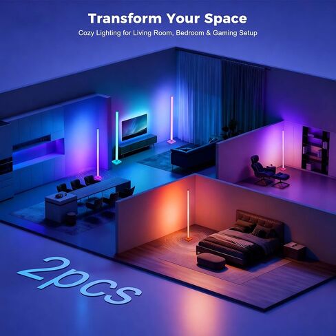 2 حزمة من مصابيح أرضية الزاوية DIY، مصباح أرضي ICRGB مع مزامنة الموسيقى و16 مليون لون، مصابيح LED أرضية متغيرة اللون لديكور غرفة النوم وغرفة المعيشة، ألعاب الإضاءة المزاجية المحيطة in Saudi Arabia