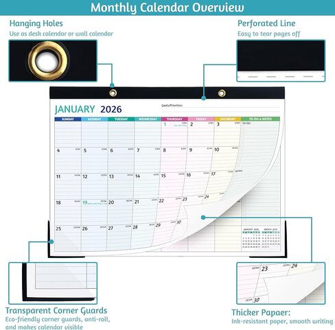 تقويم مكتب 2026 - تقويم مكتب كبير 2026، 22 بوصة × 17 بوصة، يناير 2026 - ديسمبر 2026، 2026 تقويم مكتب/جدار مع وسادة مكتب، قوائم المهام، كتل مسطرة، واقيات الزوايا، موضوعة بشكل مسطح وغير ملفوفة in Saudi Arabia