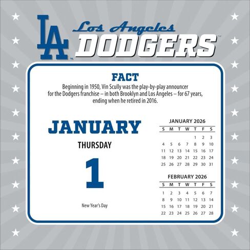 MLB Los Angeles Dodgers 2026 Desk Calendar, 5.38'' X 5.38'', 12-Month Calendar with Adhesive Binding in Saudi Arabia