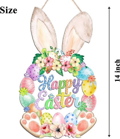 عيد الفصح الديكور اكليلا من الباب الخشبي للباب الأمامي علامة لطيف الأرنب سعيد عيد الفصح خشبية الباب شماعات أرنب زهرة الربيع البيض ترحيب علامة معلقة للخارجية داخلي ديكور جدار المنزل in Kuwait