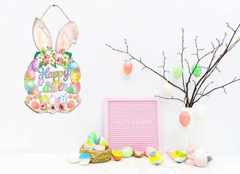 عيد الفصح الديكور اكليلا من الباب الخشبي للباب الأمامي علامة لطيف الأرنب سعيد عيد الفصح خشبية الباب شماعات أرنب زهرة الربيع البيض ترحيب علامة معلقة للخارجية داخلي ديكور جدار المنزل in Kuwait