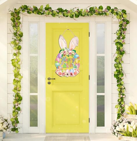 عيد الفصح الديكور اكليلا من الباب الخشبي للباب الأمامي علامة لطيف الأرنب سعيد عيد الفصح خشبية الباب شماعات أرنب زهرة الربيع البيض ترحيب علامة معلقة للخارجية داخلي ديكور جدار المنزل in Kuwait