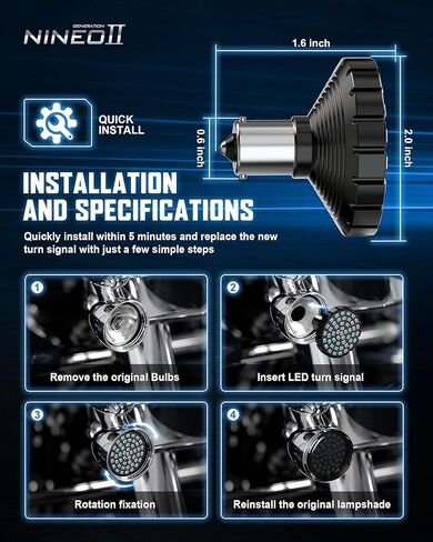 NINEO Motorcycle 1156 LED إشارات الانعطاف، وميض كهرماني ساطع، كنماذج أصلية بنمط رصاصة 2 بوصة، مصابيح LED خلفية، متوافقة مع معظم الدراجات النارية العائلية، حزمة من 2 in Kuwait