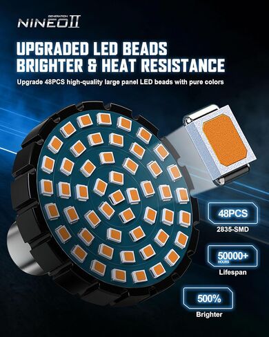 NINEO Motorcycle 1156 LED إشارات الانعطاف، وميض كهرماني ساطع، كنماذج أصلية بنمط رصاصة 2 بوصة، مصابيح LED خلفية، متوافقة مع معظم الدراجات النارية العائلية، حزمة من 2 in Kuwait