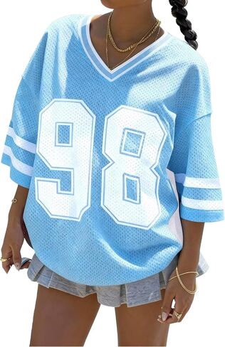 CHAIRAY قمصان جيرسي Y2k برقم جرافيك جيرسي شبكي كبير الحجم نصف كم تي شيرت لكرة القدم للنساء in Kuwait