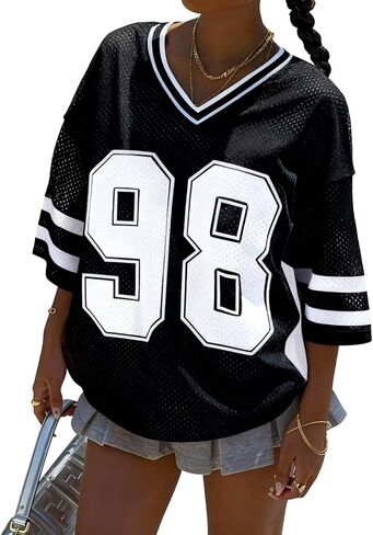 CHAIRAY Jersey Shirts Y2k Graphic Number Jersey Mesh Oversized Half Sleeve Tee Football Jersey Top for Women in Saudi Arabia