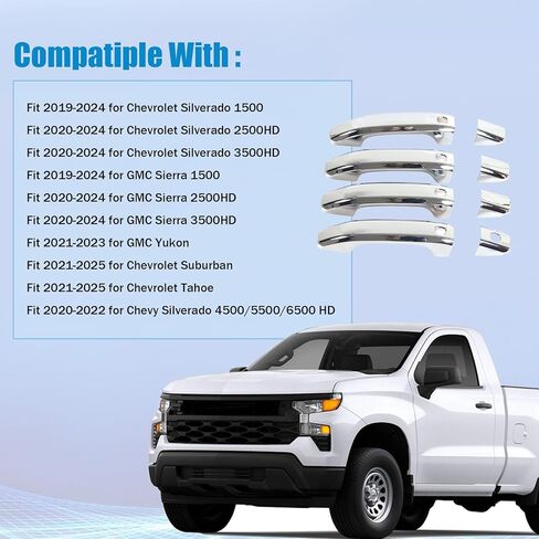 AUCERAMIC Chrome Door Handle Cover with 4 Smart Keyhole Fit 2019-2025 for Chevrolet Silverado Suburban Tahoe Fit 2019-2024 for GMC Sierra Yukon Fits Extended/Crew Cab Models in Saudi Arabia