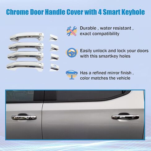 AUCERAMIC Chrome Door Handle Cover with 4 Smart Keyhole Fit 2019-2025 for Chevrolet Silverado Suburban Tahoe Fit 2019-2024 for GMC Sierra Yukon Fits Extended/Crew Cab Models in Saudi Arabia