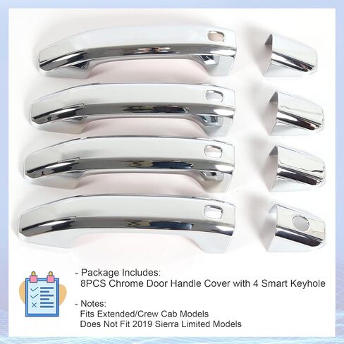 AUCERAMIC Chrome Door Handle Cover with 4 Smart Keyhole Fit 2019-2025 for Chevrolet Silverado Suburban Tahoe Fit 2019-2024 for GMC Sierra Yukon Fits Extended/Crew Cab Models in Saudi Arabia