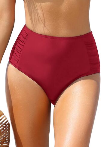 Women's Retro Bikini Bottom Ruched Swimsuit Bottoms High Waisted Bathing Suit Bottom in Saudi Arabia