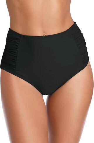 Women's Retro Bikini Bottom Ruched Swimsuit Bottoms High Waisted Bathing Suit Bottom in Saudi Arabia
