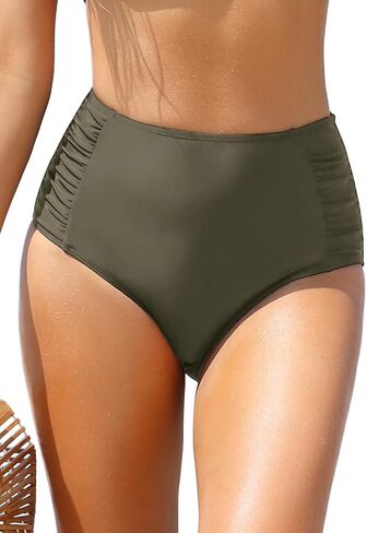 Women's Retro Bikini Bottom Ruched Swimsuit Bottoms High Waisted Bathing Suit Bottom in Saudi Arabia