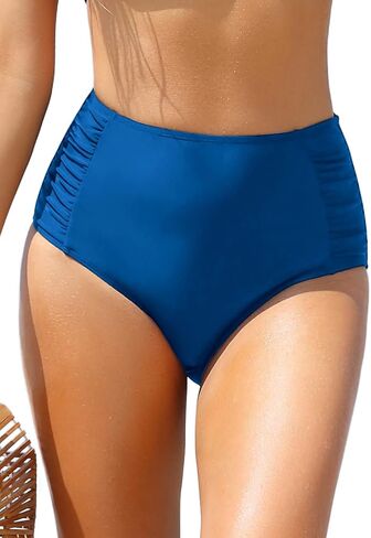 Women's Retro Bikini Bottom Ruched Swimsuit Bottoms High Waisted Bathing Suit Bottom in Saudi Arabia