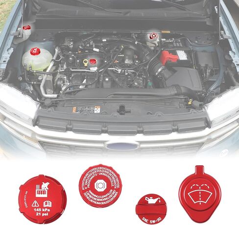 مجموعة غطاء حشو زيت محرك السيارة من Aunginsy متوافقة مع Ford Maverick 2022-2025 سيارة من سبائك الألومنيوم غطاء حشو زيت المحرك غطاء الرادياتير غطاء سائل الفرامل غطاء سائل غطاء الكسوة ملحقات الحماية in Kuwait
