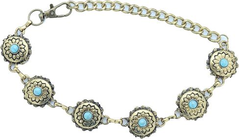 TrendyFashionJewelry TFJ Women Western Boot Chain Metal Bling Bracelet Cowgirl Anklet High Heel Truqoise Blue Flower Charm Antique Gold Color in Saudi Arabia