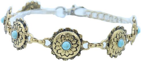 TrendyFashionJewelry TFJ Women Western Boot Chain Metal Bling Bracelet Cowgirl Anklet High Heel Truqoise Blue Flower Charm Antique Gold Color in Saudi Arabia