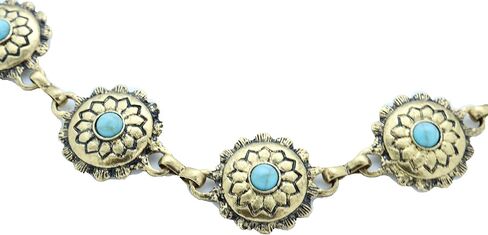 TrendyFashionJewelry TFJ Women Western Boot Chain Metal Bling Bracelet Cowgirl Anklet High Heel Truqoise Blue Flower Charm Antique Gold Color in Saudi Arabia