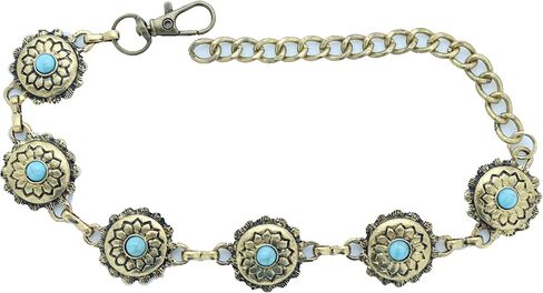 TrendyFashionJewelry TFJ Women Western Boot Chain Metal Bling Bracelet Cowgirl Anklet High Heel Truqoise Blue Flower Charm Antique Gold Color in Saudi Arabia