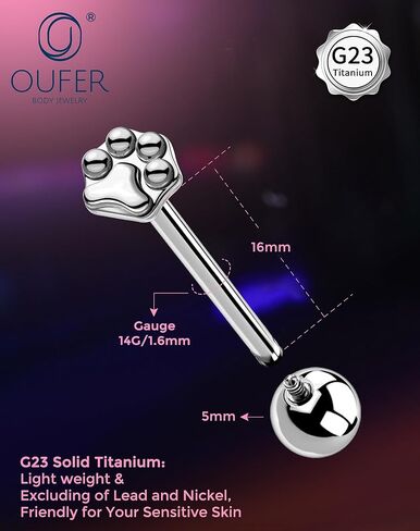OUFER G23 التيتانيوم 14 جرام حلقات اللسان، مجوهرات ثقب اللسان الملولبة داخليًا، مجوهرات ثقب اللسان للنساء والرجال in Saudi Arabia