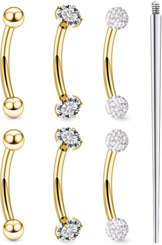 18G 16G 14G Eyebrow Ring Piercing Jewelry Surgical Steel Internal Thread Vertical Labret Lip Ring Rook Daith Earrings Belly Button Ring Piercing Jewelry for Women Men CZ Silver Black Gold in Kuwait