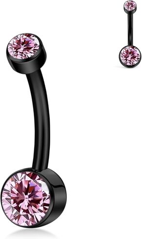 XUU G23 Titanium Belly Button Rings, Black & Silver – 14G Internally Threaded Navel Piercing Jewelry – 10mm & 12mm Barbells with 7 Colors CZ Crystal – Hypoallergenic Jewelry in Saudi Arabia