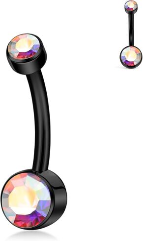 XUU G23 Titanium Belly Button Rings, Black & Silver – 14G Internally Threaded Navel Piercing Jewelry – 10mm & 12mm Barbells with 7 Colors CZ Crystal – Hypoallergenic Jewelry in Saudi Arabia