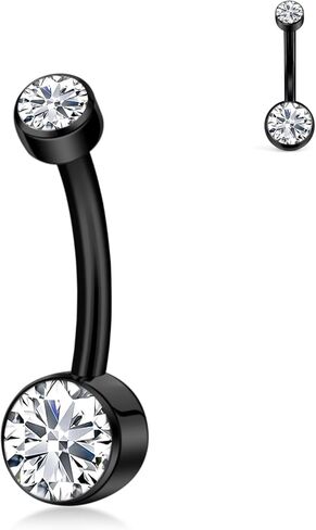 XUU G23 Titanium Belly Button Rings, Black & Silver – 14G Internally Threaded Navel Piercing Jewelry – 10mm & 12mm Barbells with 7 Colors CZ Crystal – Hypoallergenic Jewelry in Saudi Arabia