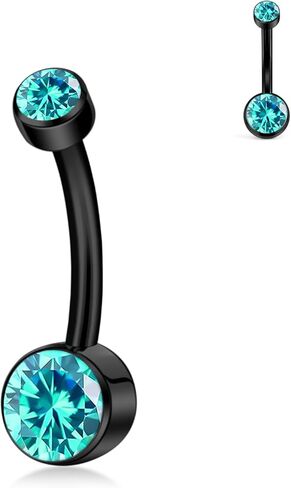 XUU G23 Titanium Belly Button Rings, Black & Silver – 14G Internally Threaded Navel Piercing Jewelry – 10mm & 12mm Barbells with 7 Colors CZ Crystal – Hypoallergenic Jewelry in Saudi Arabia