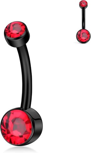 XUU G23 Titanium Belly Button Rings, Black & Silver – 14G Internally Threaded Navel Piercing Jewelry – 10mm & 12mm Barbells with 7 Colors CZ Crystal – Hypoallergenic Jewelry in Saudi Arabia