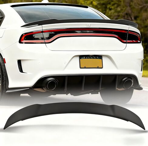 سبويلر خلفي متوافق مع شاحن 2011-2022 GT/RT/SE/SRT/SXT ذو 4 أبواب سيدان طراز Hellcat طراز Hellcat الخلفي وجناح الشفاه ذو ذيل البط باللون الأسود غير اللامع in Kuwait