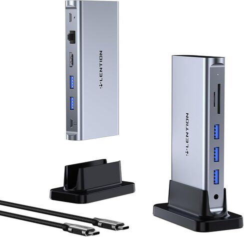 LENTION 10-in-1 USB-C Docking Station with Dual HDMI Monitor Adapter, 4K@60Hz, PD 100W, USB C Data Port, USB 3.0/2.0, SD/TF Card Reader, 3.3FT Long Cable for Mac and Windows Laptop (D62, Space Gray) in Kuwait