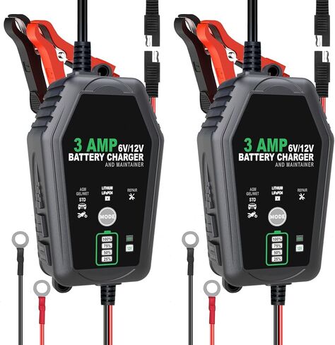 شاحن بطارية 3 أمبير - شاحن بطارية سيارات ذكي 6 فولت/12 فولت، شاحن تلقائي بالكامل ومحافظ للسيارة والدراجات النارية والقوارب وحمض الرصاص والليثيوم وبطارية LiFePo4 in Kuwait