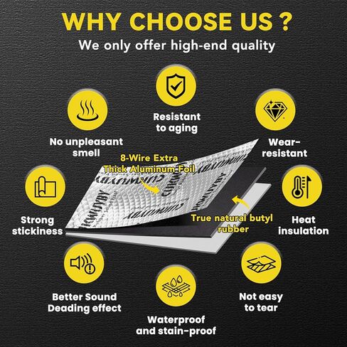 مادة عزل الصوت للسيارات، حصيرة عزل صوت السيارة 80 مل 12 قدم مربع، مادة بوتيل لعزل صوت السيارات، مادة عازلة للضوضاء وتخفيف الاهتزاز (11 قطعة) in Kuwait