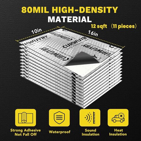 مادة عزل الصوت للسيارات، حصيرة عزل صوت السيارة 80 مل 12 قدم مربع، مادة بوتيل لعزل صوت السيارات، مادة عازلة للضوضاء وتخفيف الاهتزاز (11 قطعة) in Kuwait