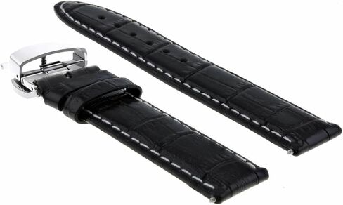 حزام ساعة من الجلد الفاخر مقاس 24 ملم من Ewatchparts متوافق مع بريتلينغ نافيتايمر A24322 باللون الأسود مع خياطة بيضاء in Saudi Arabia