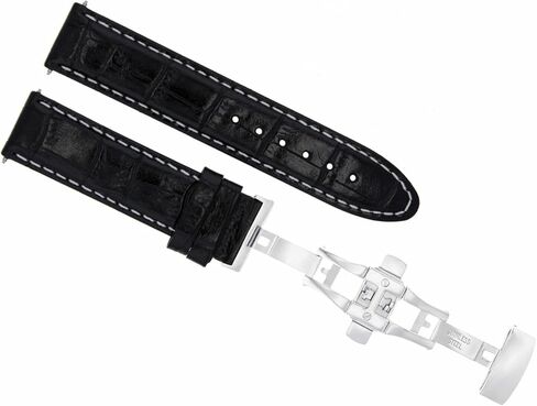 حزام ساعة من الجلد الفاخر مقاس 24 ملم من Ewatchparts متوافق مع بريتلينغ نافيتايمر A24322 باللون الأسود مع خياطة بيضاء in Saudi Arabia