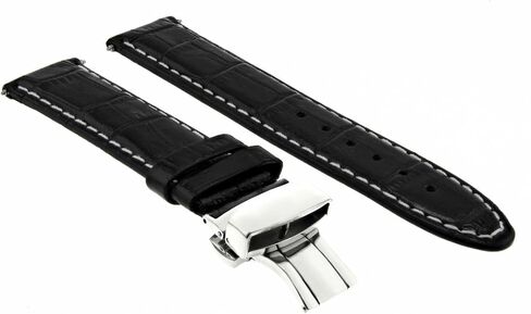 حزام ساعة من الجلد الفاخر مقاس 24 ملم من Ewatchparts متوافق مع بريتلينغ نافيتايمر A24322 باللون الأسود مع خياطة بيضاء in Saudi Arabia